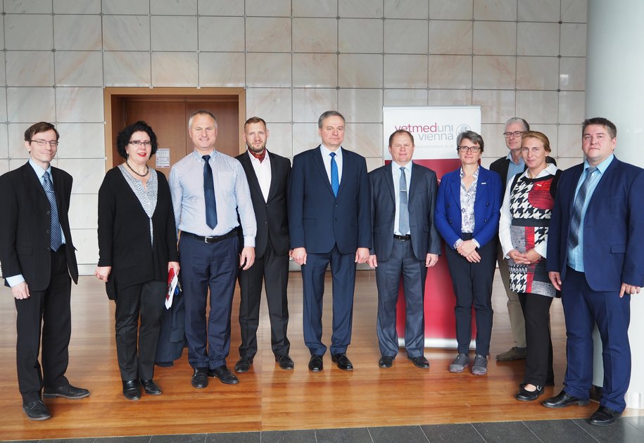 VertreterInnen des Rektorats und des Büros für Internationale Beziehungen der Vetmeduni Vienna mit der Delegation der Vitebsk State Academy of Veterinary Medicine (Weißrussland). Foto © Birgit Ebermann/Vetmeduni Vienna