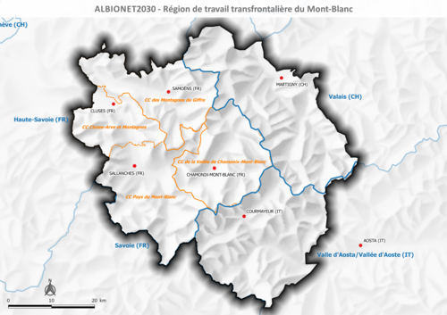 Karte der Projektregion um den Mont Blanc