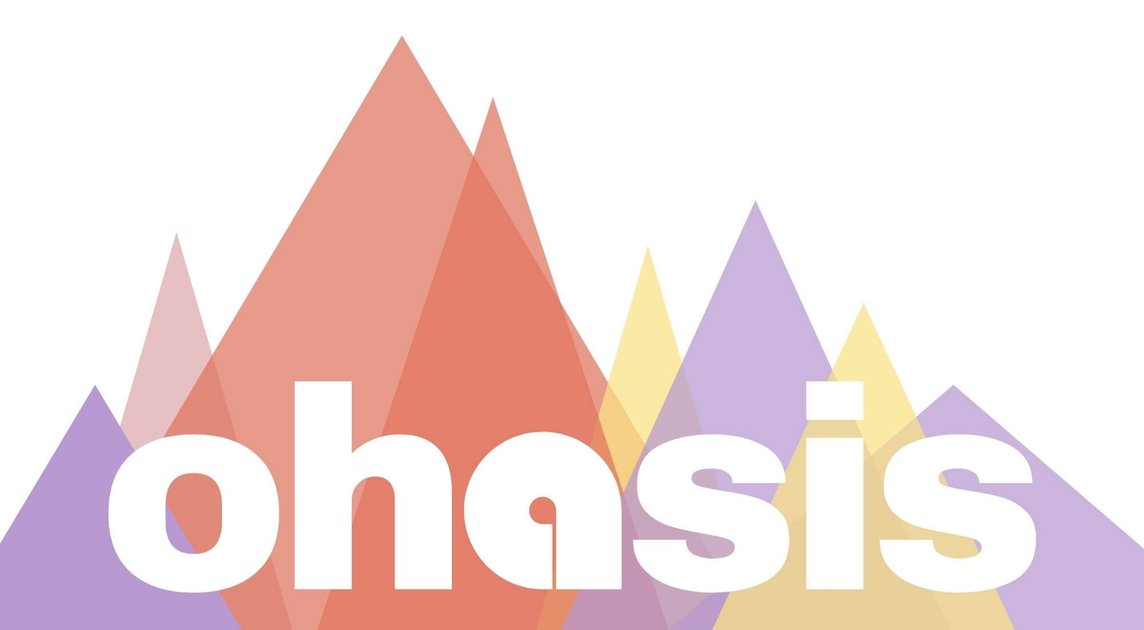 Logo mit bunten Bergen und Schriftzug ohasis