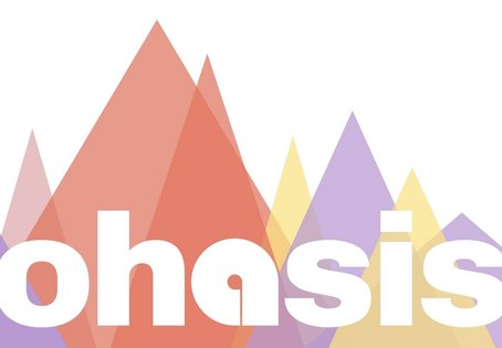 Logo mit bunten Bergen und Schriftzug ohasis