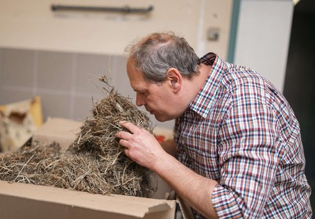 Manfred Hollmann riecht am Heu