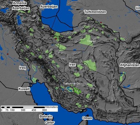 Karte vom Schutzgebietsnetzwerk im Iran