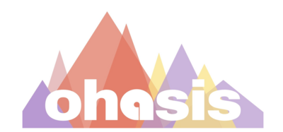 Logo mit bunten Bergen und Schriftzug ohasis