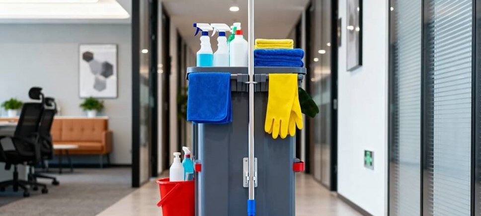 Ein Putzwagen steht in einem B&uuml;ro