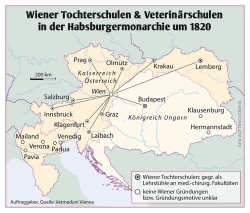 Around 1820, there were schools of veterinary medicine throughout the Habsburg Monarchy. Many of them were founded by veterinarians from Vienna.