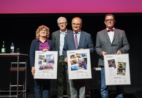 Gruppenbild Otto Doblhoff-Dier, Armin Saalmüller, Franz Schwarzenberger, Annemarie Käsbohrer