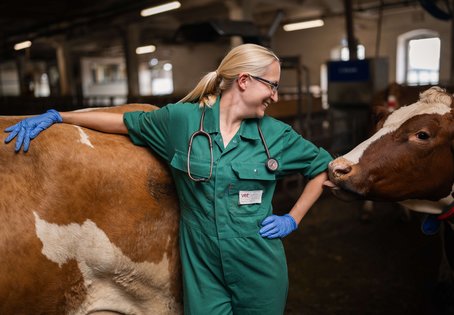 Um die Gesundheit ganzer Herden im Blick zu behalten, brauchen Tierärzt:innen neben klinischem Wissen auch ein umfassendes Verständnis von deren Haltung, Fütterung und Management. Dieses vermittelt Professorin Melanie Schären-Bannert.