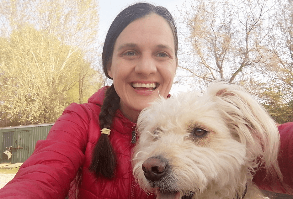 Katja Silbermayr poses with her dog Filuh.